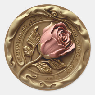 Faux Wax Stamp Envelope Seal Gold Pink Rose Flower