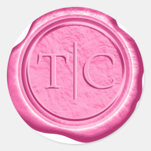 Faux Wax Wedding Initials Fuchsia ID954 Classic Round Sticker