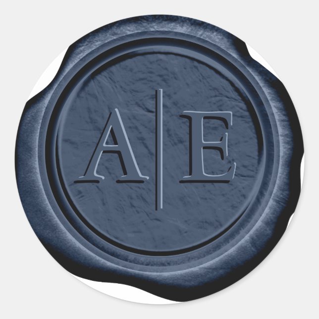 Faux Wax Wedding Initials Midnight Blue ID1322 Classic Round Sticker (Front)