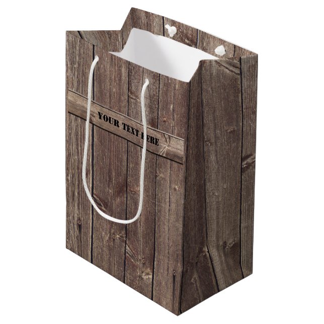 Faux Weathered Barn Wood Boards Medium Gift Bag (Front Angled)