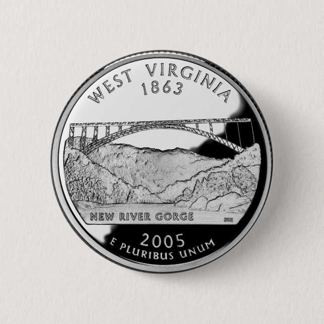Faux West Virginia State Quarter 6 Cm Round Badge (Front)