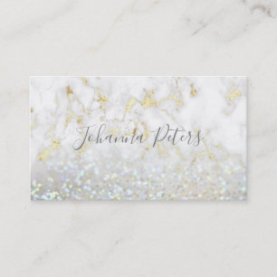 faux white glitter gold marble business card