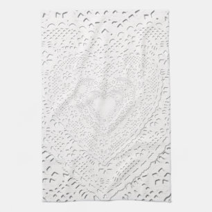 Faux White Lace Fabric Background Tea Towel