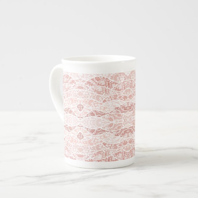Faux White Lace Fishnet Mugs Gift (Front Left)