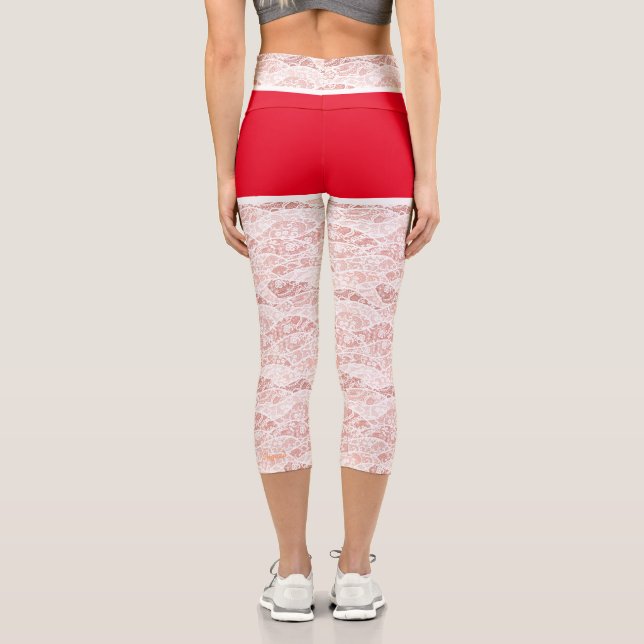 Faux White Lace Fishnets Funny Capri Leggings (Back)
