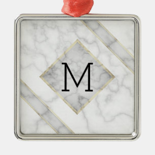 Faux White Marble & Beige Alabaster With Monogram Metal Tree Decoration