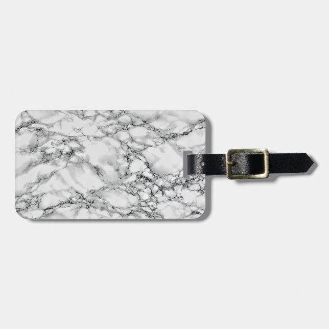 Faux White Marble Luggage Tag (Front Horizontal)