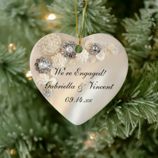 Faux White Pearl and Diamond Buttons Engagement Ceramic Tree Decoration