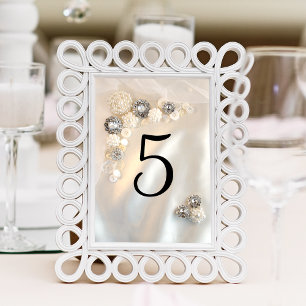 Faux White Pearl and Diamond Buttons Table Number