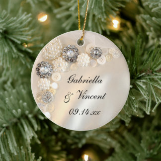 Faux White Pearl and Diamond Buttons Wedding Ceramic Tree Decoration