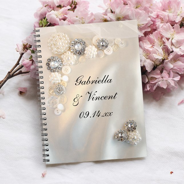 Faux White Pearl and Diamond Buttons Wedding Spiral Notebook (Creator Uploaded)