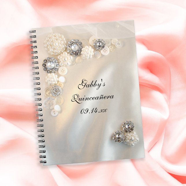 Faux White Pearl Diamond Buttons Quinceañera  Spiral Notebook (Creator Uploaded)