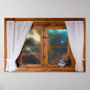 Faux Window Galaxy Space Fantasy Stars View Poster