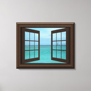 Faux Window View Aquamarine Ocean Scene Tranquil Canvas Print