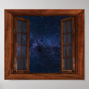 Faux Window View Milky Way Space Stars Fantasy Poster