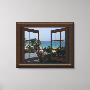 Faux Window View Peaceful Ocean Scene Tropical Canvas Print