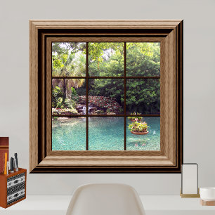 Faux Window View Peaceful Water Garden Zen Poster