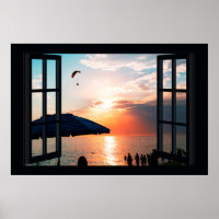 Faux Window with Beach Sunset Ocean