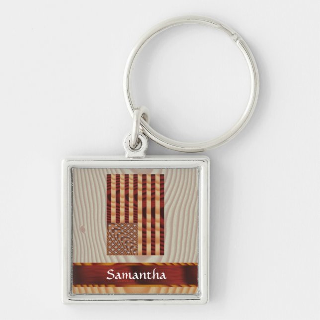 Faux wood American flag Key Ring (Front)