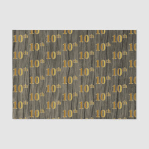 Faux Wood, Faux Gold 10th (Tenth) Event Tissue Paper
