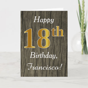Faux Wood, Faux Gold 18th Birthday + Custom Name Card