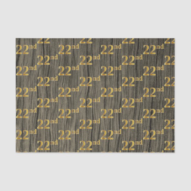 Faux Wood, Faux Gold 22nd (Twenty-Second) Event Tissue Paper (Front)