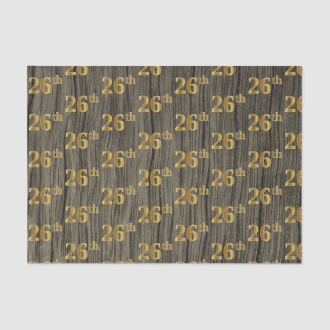 Faux Wood, Faux Gold 26th (Twenty-Sixth) Event Tissue Paper (Front)
