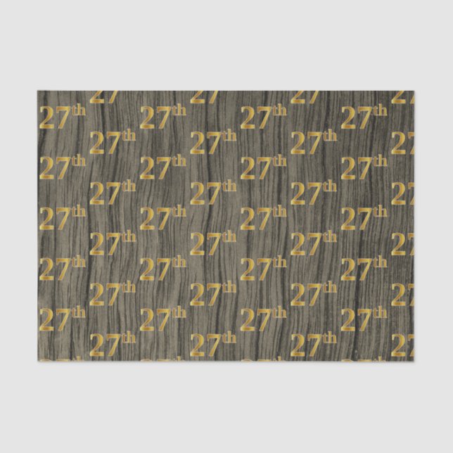 Faux Wood, Faux Gold 27th (Twenty-Seventh) Event Tissue Paper (Front)