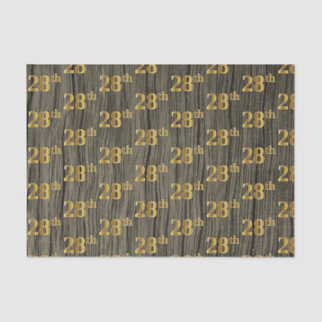 Faux Wood, Faux Gold 28th (Twenty-Eighth) Event Tissue Paper (Front)