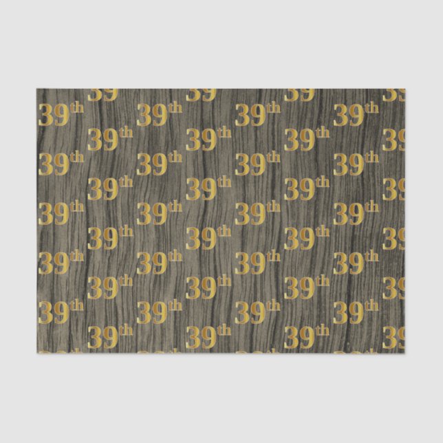 Faux Wood, Faux Gold 39th (Thirty-Ninth) Event Tissue Paper (Front)