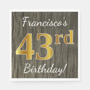 Faux Wood, Faux Gold 43rd Birthday + Custom Name Napkin