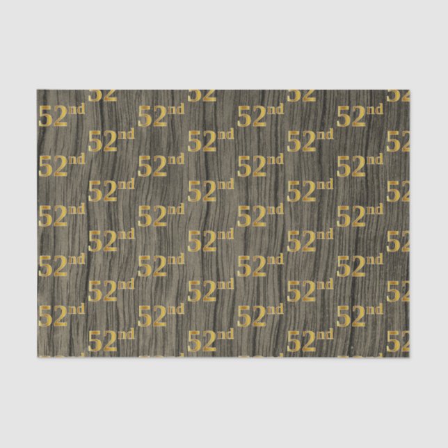Faux Wood, Faux Gold 52nd (Fifty-Second) Event Tissue Paper (Front)