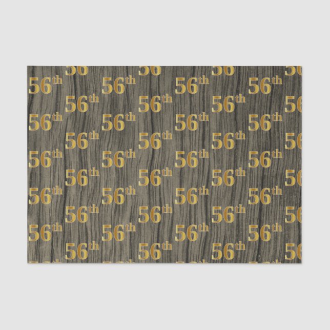 Faux Wood, Faux Gold 56th (Fifty-Sixth) Event Tissue Paper (Front)