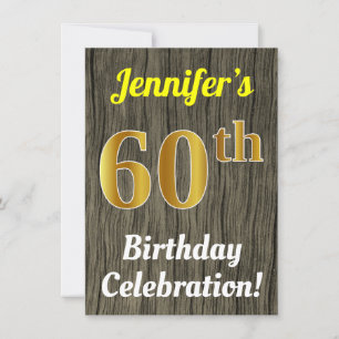 Faux Wood, Faux Gold 60th Birthday Celebration Invitation