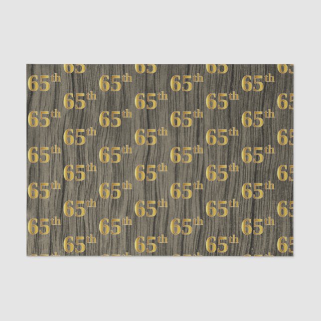 Faux Wood, Faux Gold 65th (Sixty-Fifth) Event Tissue Paper (Front)