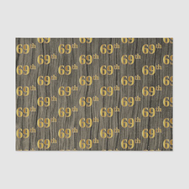 Faux Wood, Faux Gold 69th (Sixty-Ninth) Event Tissue Paper (Front)