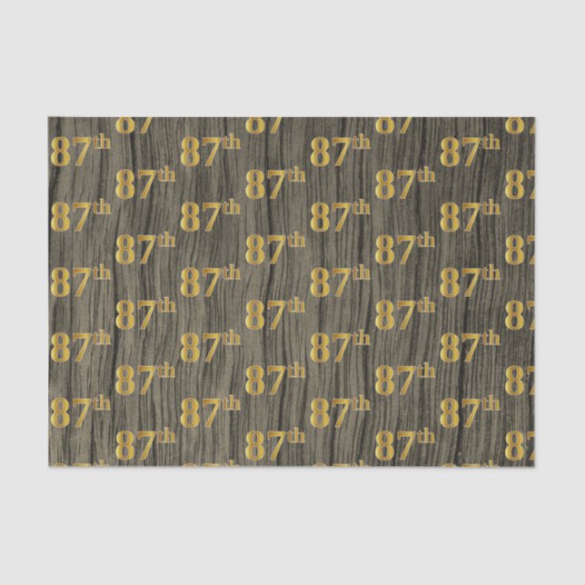 Faux Wood, Faux Gold 87th (Eighty-Seventh) Event Tissue Paper (Front)