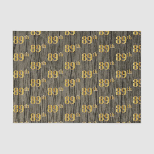 Faux Wood, Faux Gold 89th (Eighty-Ninth) Event Tissue Paper (Front)