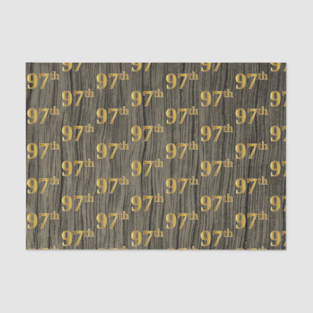 Faux Wood, Faux Gold 97th (Ninety-Seventh) Event Tissue Paper (Front)