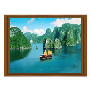 Faux Wood Frame Malaysia Sailboat Ocean Photo Print