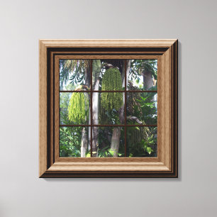 Faux Wood Framed Window Tropical View Canvas Art