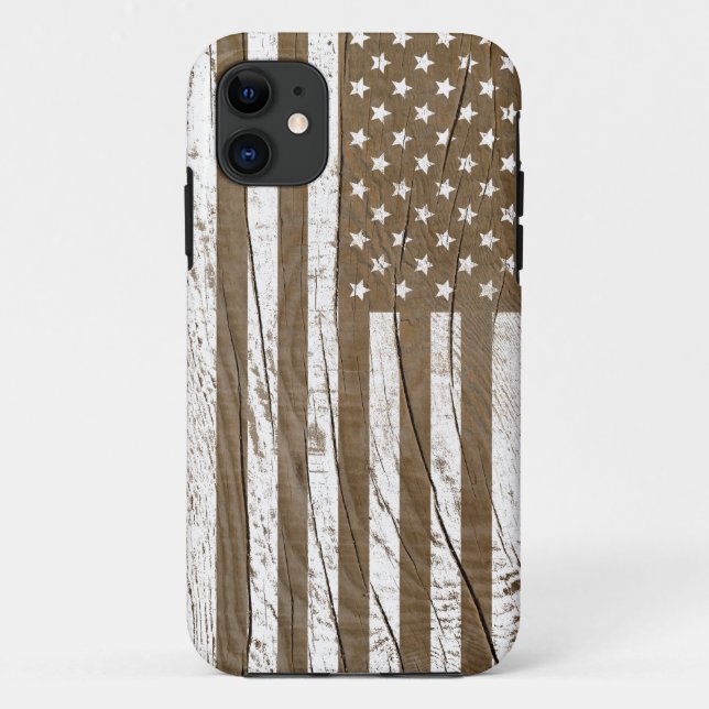Faux Wood Grain Grunge American Flag Case-Mate iPhone Case (Back)