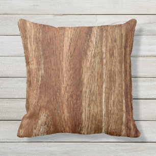 Faux wood grain outdoor throw pillow