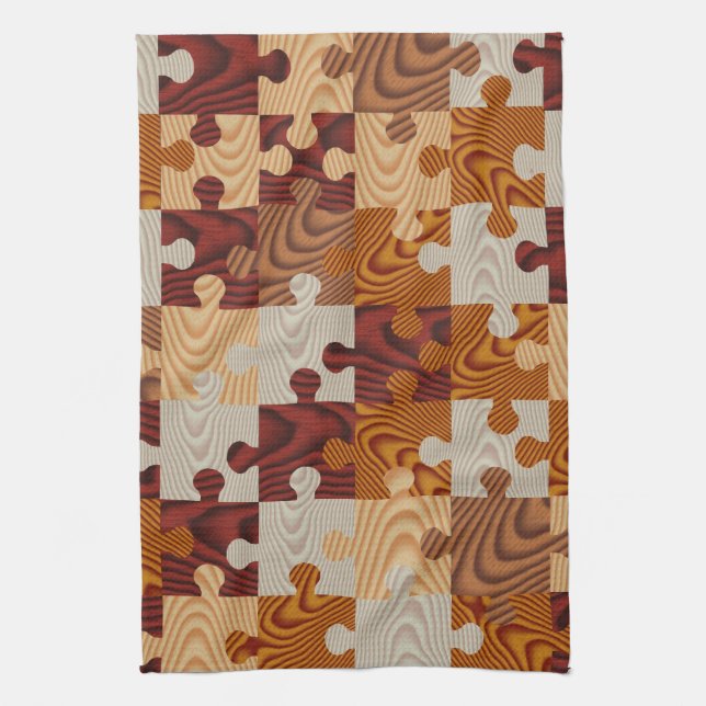 Faux wood jigsaw puzzle tea towel (Vertical)