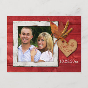 FAUX Wood, Leaves, Heart Save the Date Post Card