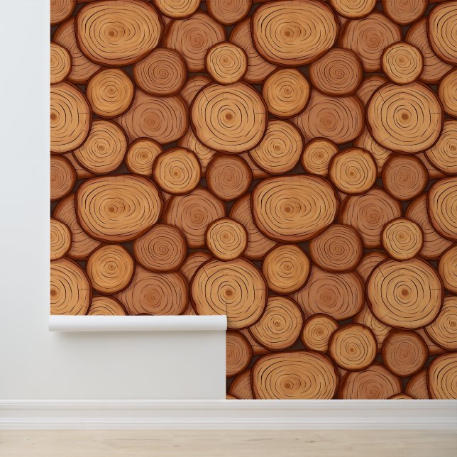 Faux Wood Log Ends Wallpaper (Application)