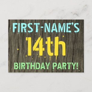 Faux Wood, Painted Text Look, 14th Birthday + Name Invitation