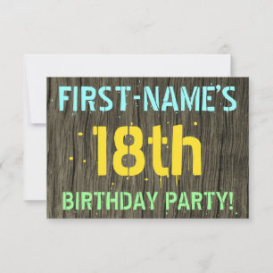 Faux Wood, Painted Text Look, 18th Birthday + Name Invitation