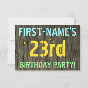 Faux Wood, Painted Text Look, 23rd Birthday + Name Invitation