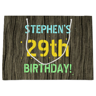 Faux Wood, Painted Text Look, 29th Birthday + Name Large Gift Bag